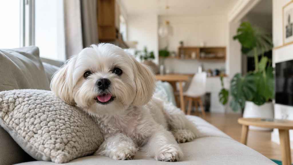 Razas de perro para piso pequeño descansando en el sofá