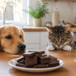 Alimentos tóxicos para perros y gatos sobre una mesa de cocina