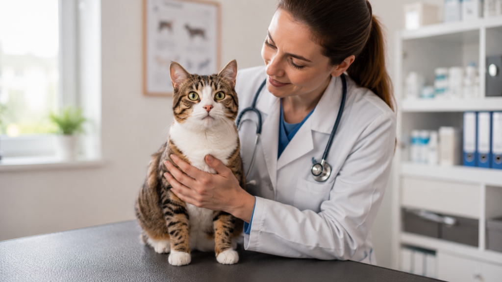 Gato sano en revisión veterinaria