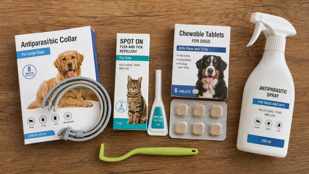 Tipos de antiparasitario para perros y gatos: collar, pipeta, pastilla y spray