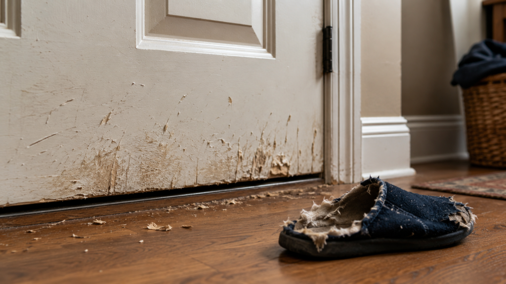 Destrozos en la puerta: señal de ansiedad por separación en perros