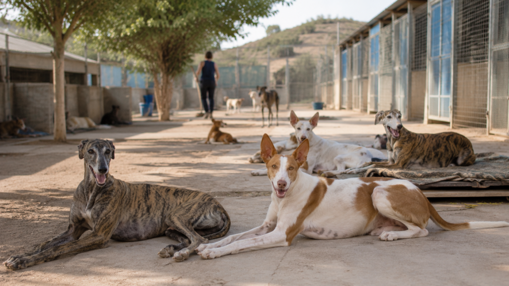 Protectora de galgos y podencos esperando adopción en España